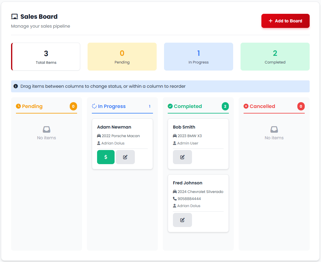 DealerSimplicity Sales Board Pipeline
